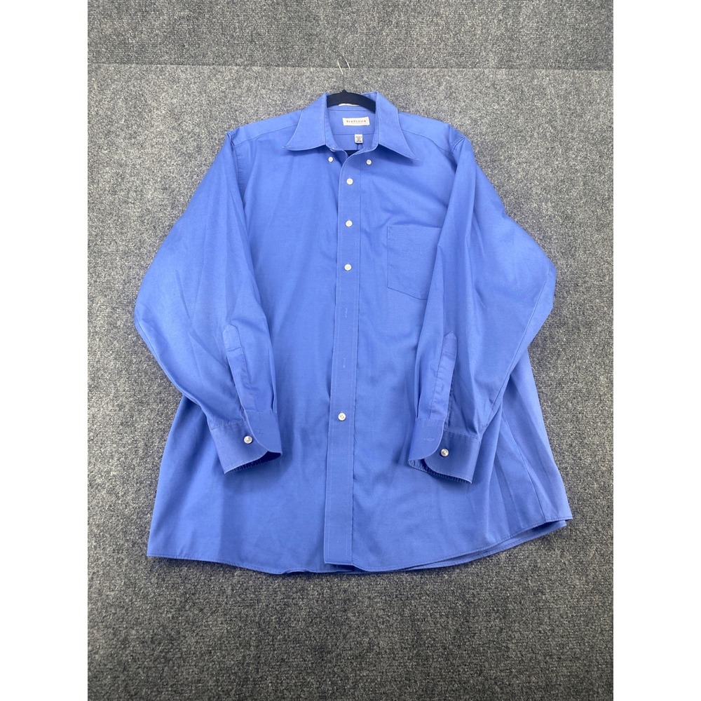 Van Heusen Pinpoint Oxford Dress Shirt Mens 16.5 32/33 Blue Wrinkle Free Work